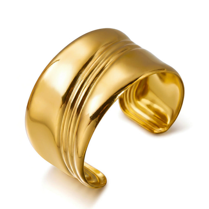 Wholesale Stylish Stainless Steel Open Cuff Bracelet Gold Plated Geometric Cutout Design