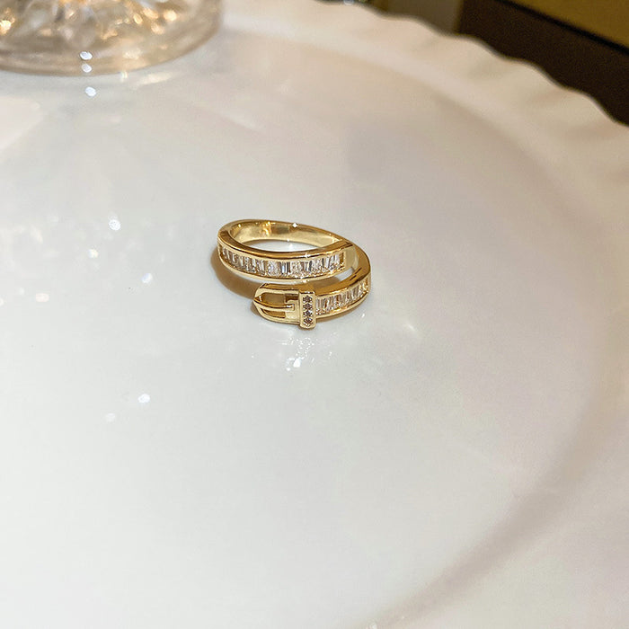 Wholesale Pearl Zircon Copper Diamond Love Bowknot Geometric Ring JDC-RS-BaoJ001