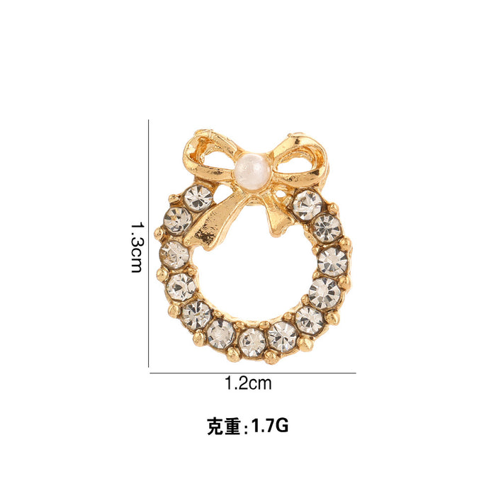 Wholesale Simple pearl bow earrings with personalized temperament, inlaid with colored diamonds, hollowed out circular earrings, and earrings