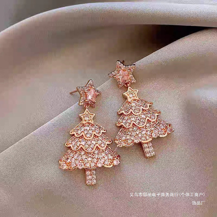Wholesale Pink Christmas Tree Star Earrings Alloy Plated Fashion Jewelry