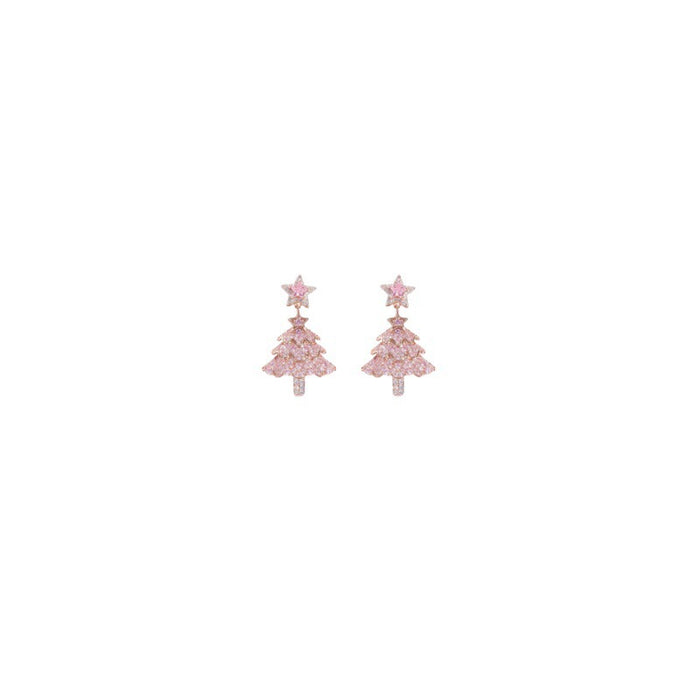 Wholesale Pink Christmas Tree Star Earrings Alloy Plated Fashion Jewelry