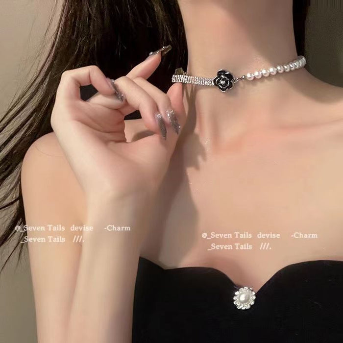 Wholesale Black leather rope collar, collarbone chain, neck strap, niche temperament, neck accessories, neck chain necklace