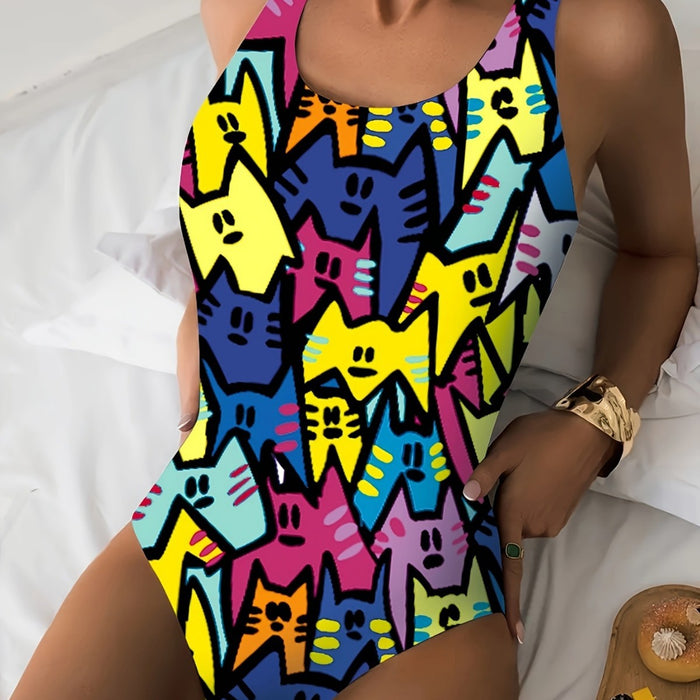 Wholesale New ladies' elegant temperament waist cinching one-piece swimsuit with cute pattern printed swimsuit