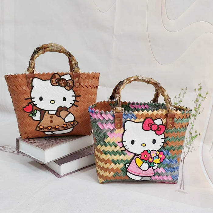Wholesale Cute Cartoon Rags Woven Bag Imitation Straw Woven Bag Seaside Shoulder Handbag