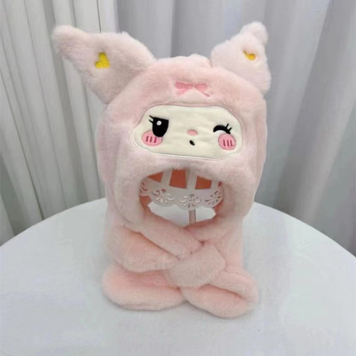 Wholesale Children's hat, scarf, all-in-one hat, thickened warm scarf, two-piece plush hat