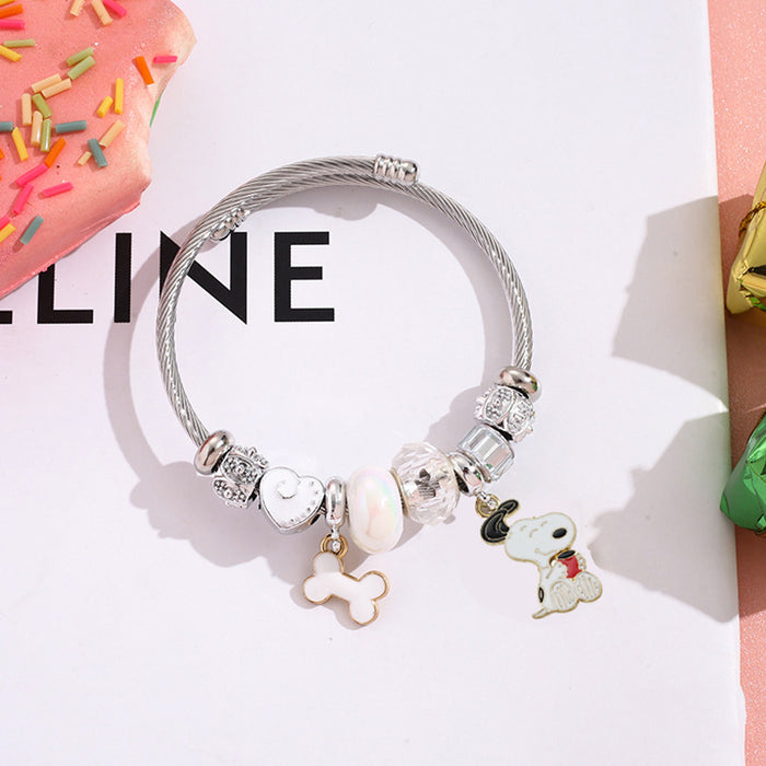 Wholesale Stainless Steel Bracelets cute cartoon beaded bracelet silver open bangle Charms Bracelets