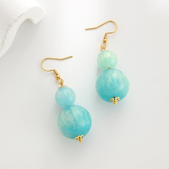 Wholesale Simple colorful resin round bead earrings double bead earrings