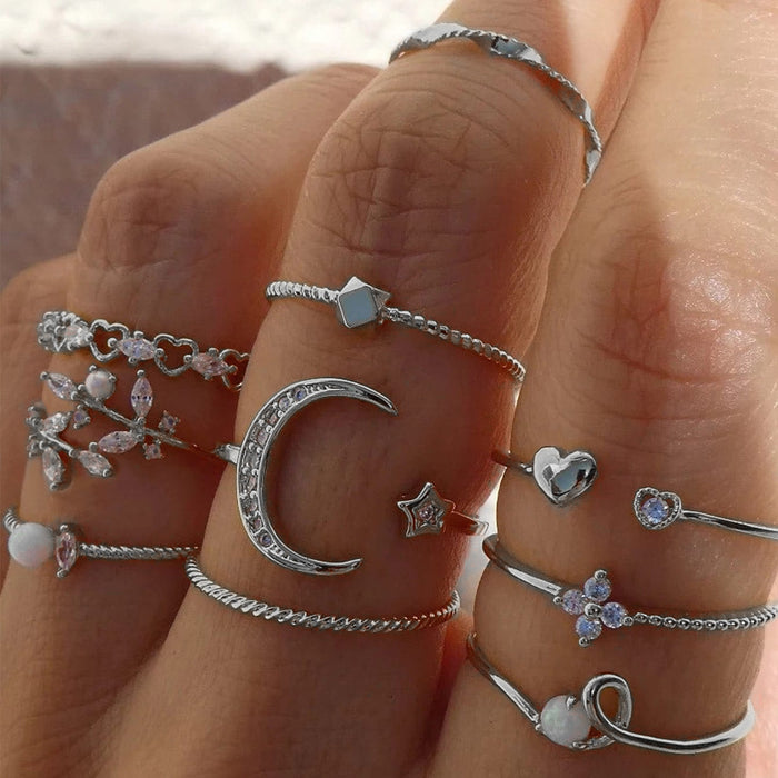 Wholesale Fashion Jewelry Full Diamond Star Ring 10 Piece Set Combination Jewelry Jewelry Set