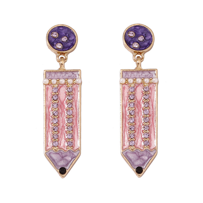 Wholesale enamel pencil women's jewelry cute girl's opening season pen shape earrings