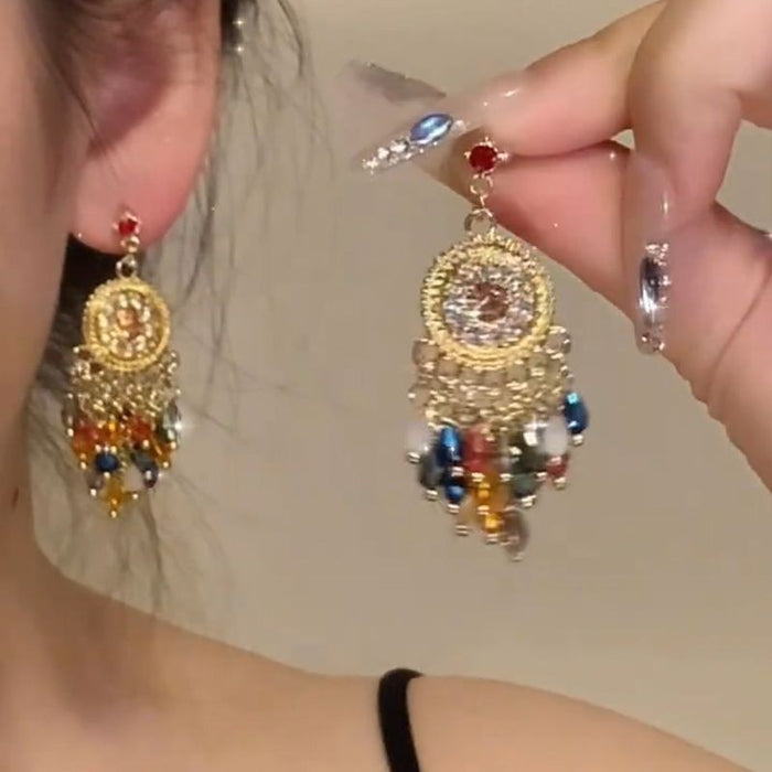 Wholesale Vintage beaded tassel earrings, niche, atmospheric, fashionable, exaggerated earrings, long earrings for women