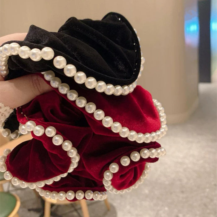 Wholesale Velvet Pearl Large Intestine Hair Ring Women's High-grade Feeling Ball Head Tie Pone Tail Hair Rope Hair Accessories Disc Hair Elegant Headwear