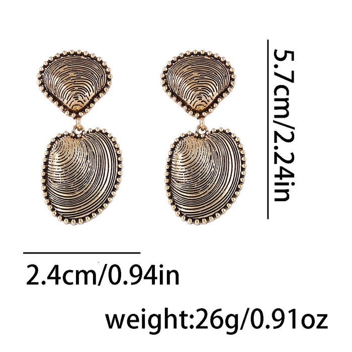 Wholesale Light luxury high-end alloy vintage style scallop texture geometric ocean earrings versatile casual earrings