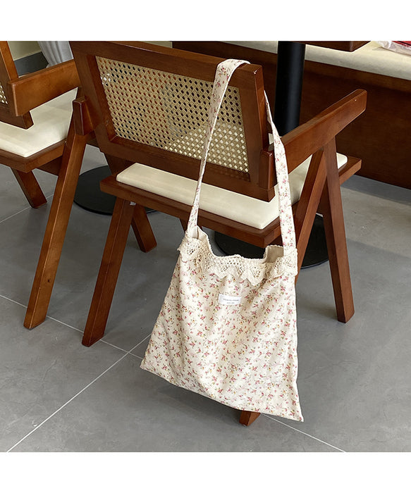 Wholesale Lace lace shoulder bag, floral crossbody bag, new large capacity canvas tote bag