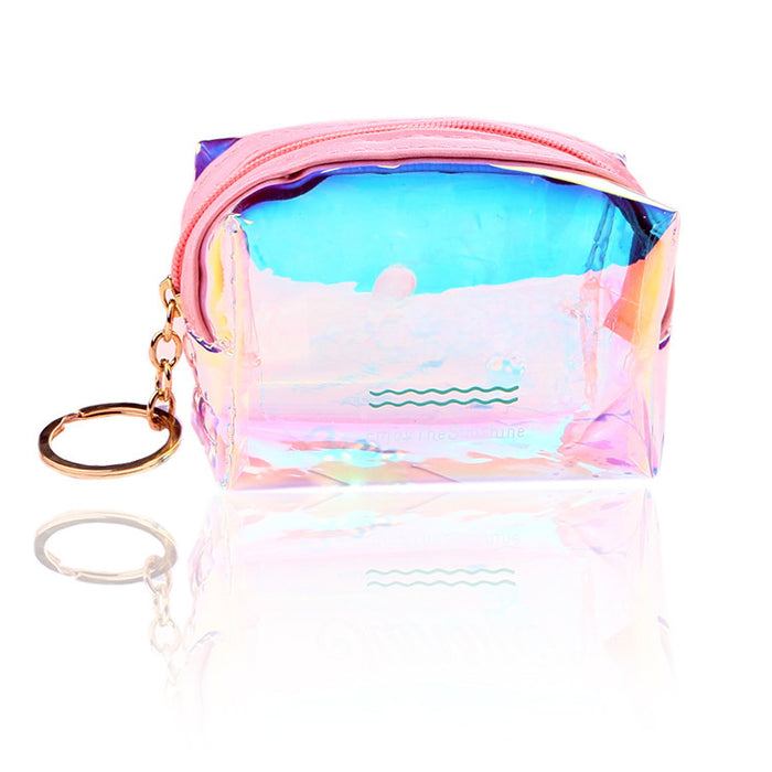 Wholesale girl heart transparent laser coin purse square octagonal data cable bag female Net red jelly coin purse