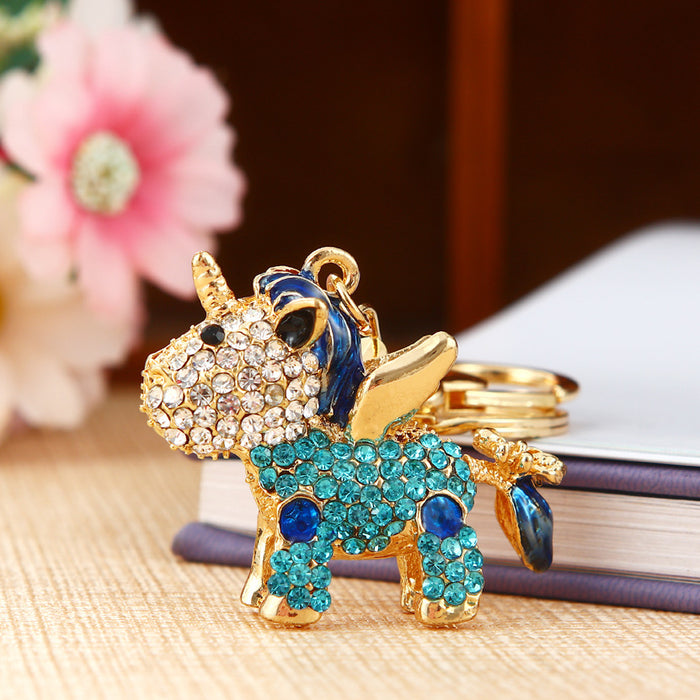 Wholesale Cartoon Unicorn Diamond studded Car Keychain Pendant Metal Keychain Ring