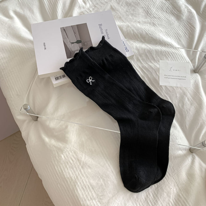 Wholesale Socks Embroidered Bow Middle Tube Hollow Stacked Long Tube Socks