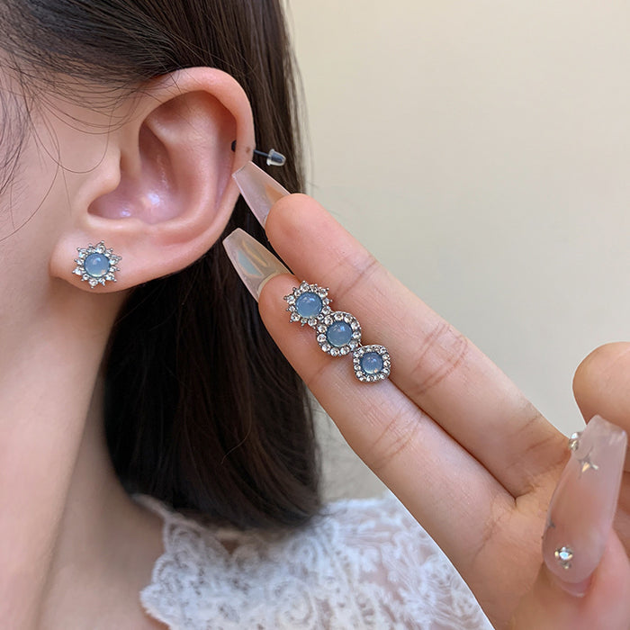 Wholesale Simple All-match Blue Crystal Earrings