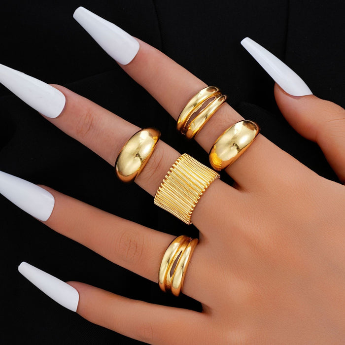 Wholesale Exaggerated lines gold irregular teardrop ring set