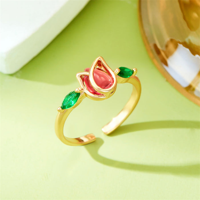 Wholesale Diamond Tulip Ring Niche  Versatile Open Adjustable Ring