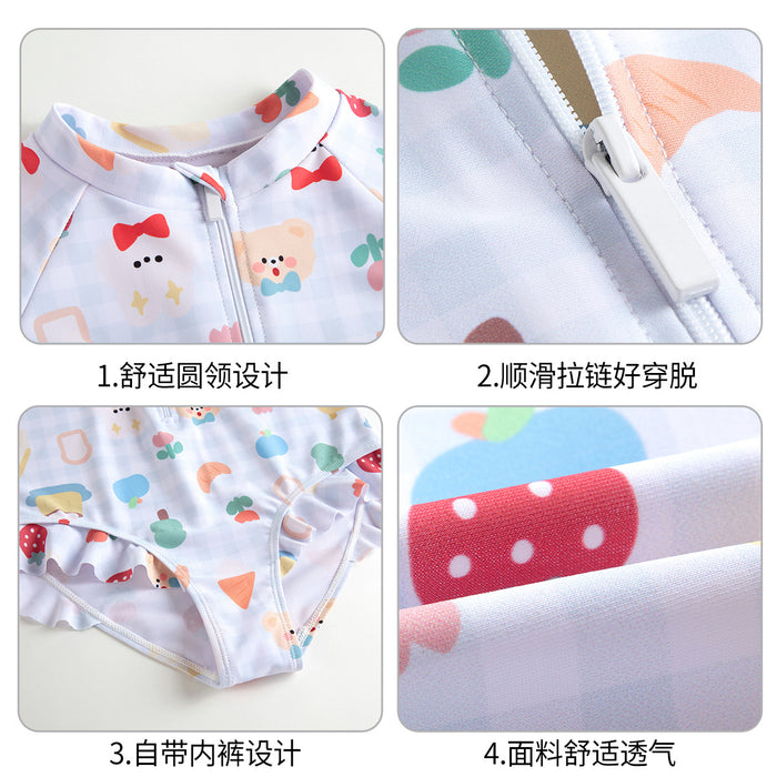 Wholesale Children's swimsuit, girls' long sleeved one-piece swimsuit, new style, children's baby floral swimsuit, baby sunscreen outfit