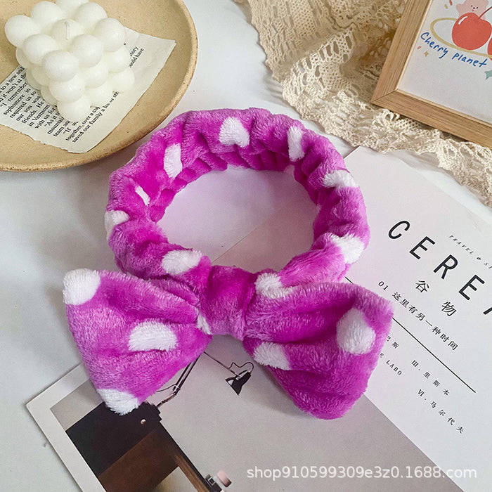 Wholesale Leopard Print Polka Dot Striped Bow Headband Women' s Face Wash Sports Headband Coral Velvet Hair Accessories