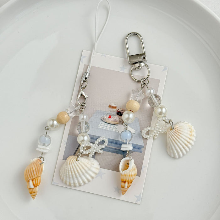 Wholesale Ocean Pearl Shell Style Pendant Ins Style Beaded Mobile Phone Chain Pocket Keychain