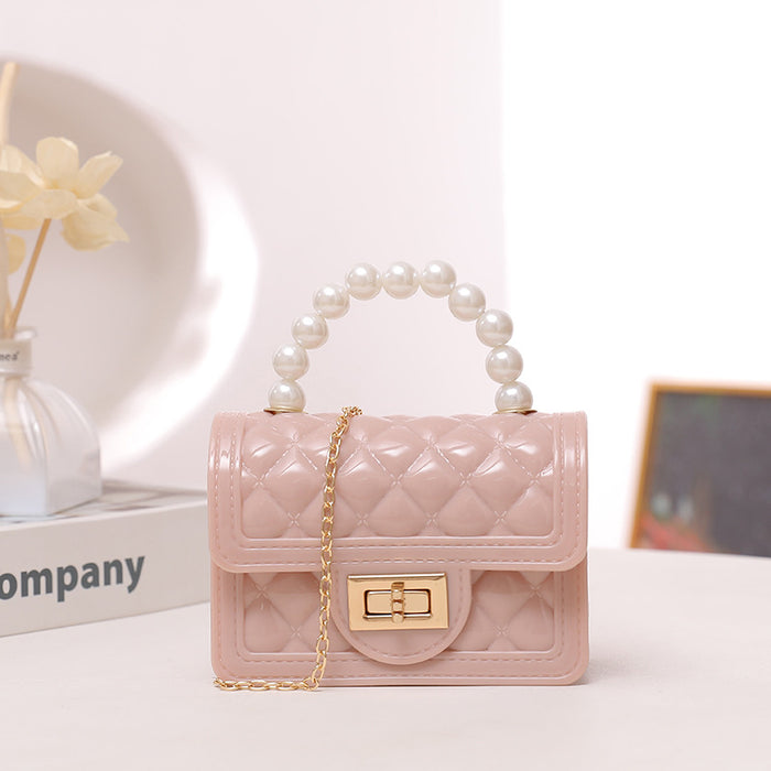 Wholesale Candy Colored Pearl Handbag Mini Silicone Jelly Bag Diamond Grid Chain Shoulder Crossbody Bag JDC-SD-HY002