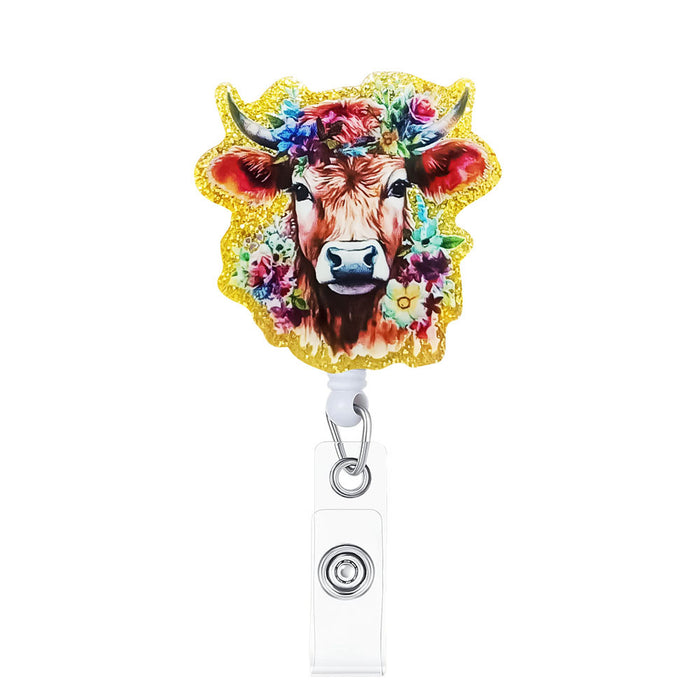 Wholesale Acrylic Gold Yak Retractable Clip Easy Pull Keychain JDC-KC-QiDing005