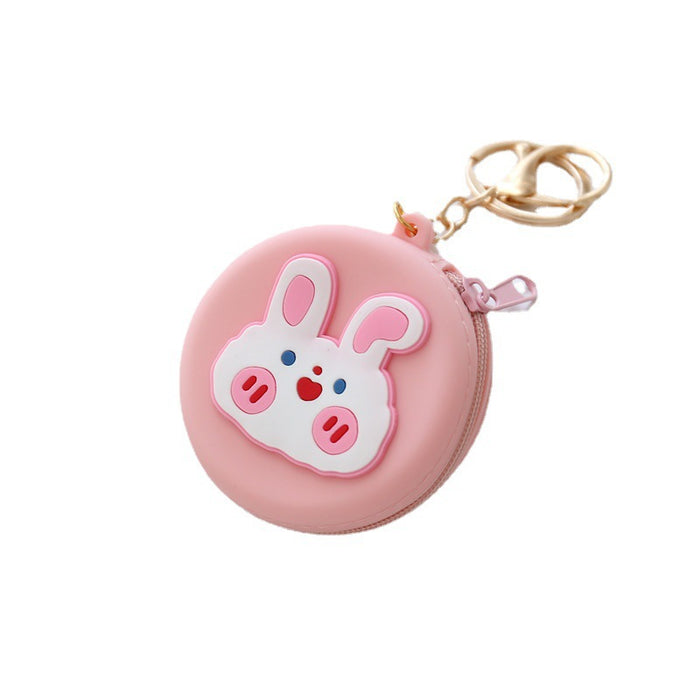Wholesale Cartoon round silicone coin purse cute coin data cable storage bag girls bag pendant access control key bag