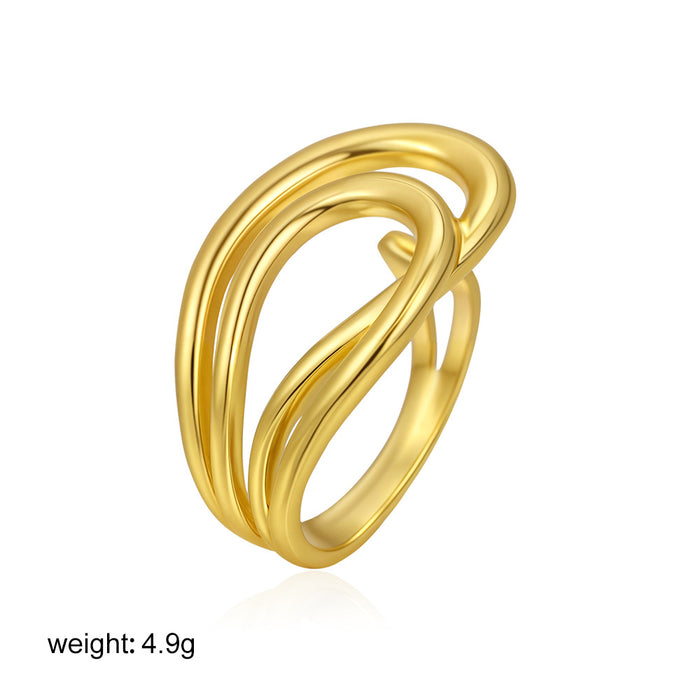 Wholesale New hollowed out line open ring with personalized and fashionable stainless steel electroplating and genuine gold color preservation ring