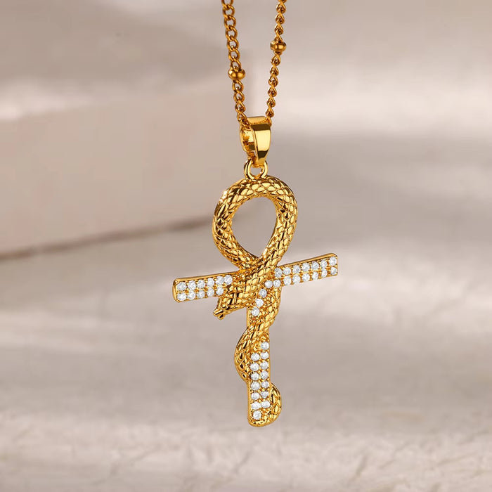 Wholesale Copper Micro-Paved Zircon Fashion Cross Pendant Women' s Necklace