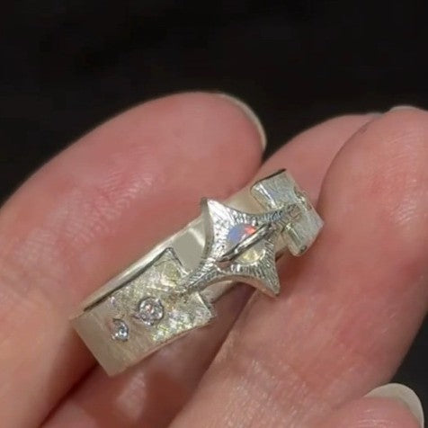 Wholesale Silver wide-mouth sy mermaid princess star ring versatile stacking ring