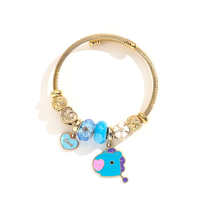 Wholesale Stainless Steel DIY Student Heart Gold Crystal Open Charms Bracelets