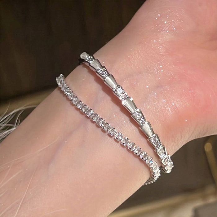 Wholesale Beimu Ling Snake shaped Snake Bone Bracelet Sparkling Diamond Texture Bracelet Zircon Light Luxury Open Silver Adjustable Bracelet