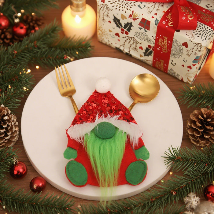 Wholesale Christmas decorations dwarf knife and fork set Old man tableware set doll knife and fork bag kitchen dress props