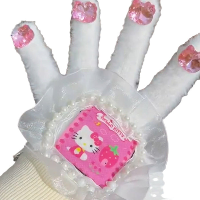 Wholesale Cute Cat Diamond Gloves Girls Winter Warm  Rhinestone Cycling Plush Wear Gloves