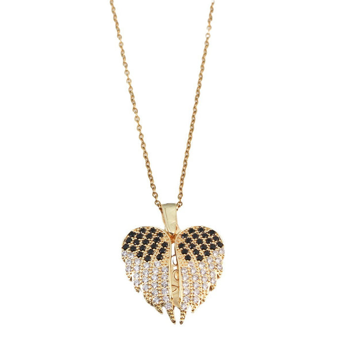 Wholesale Two-wing heart-shaped diamond-encrusted stainless steel necklace