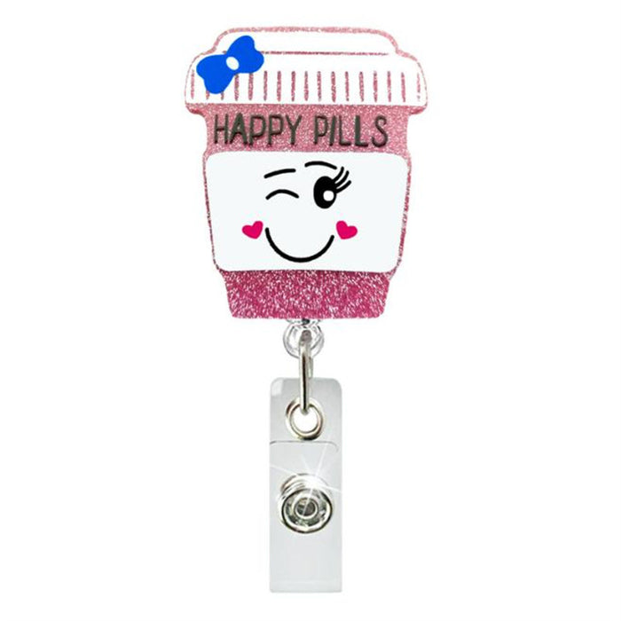 Wholesale Glitter Cup Smiley Face Nurses Day Acrylic Retractable Keychain JDC-KC-GuXi004