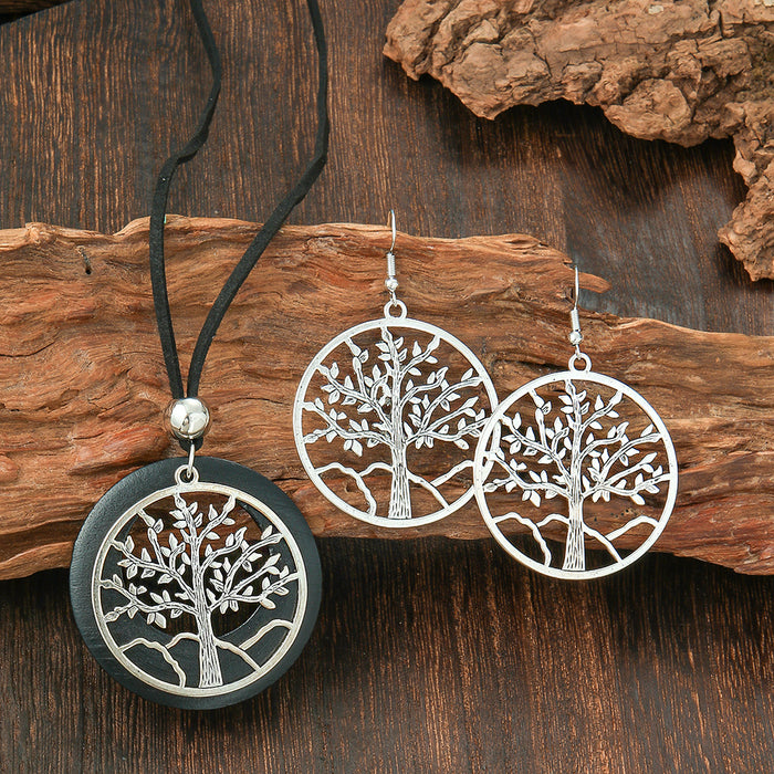 Wholesale Ethnic Geometric Antique Silver Alloy Earring Necklace Set - 4 Styles MOQ≥2