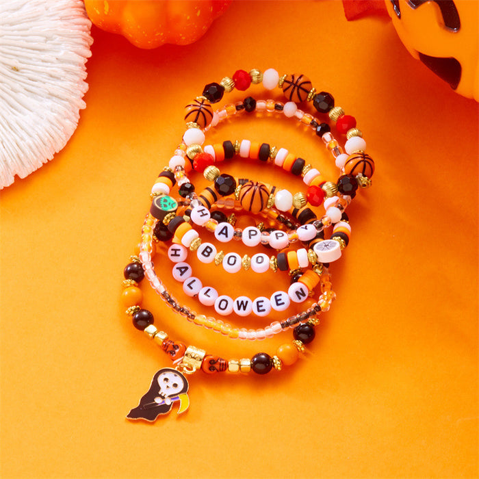 Wholesale  bat pumpkin  pendant bracelet rice beads multi-layer beaded holiday party bracelet
