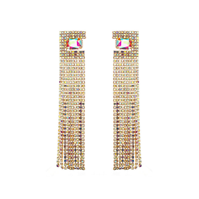 Wholesale earrings light luxury style super fairy colored diamond long claw chain rhinestone tassel earrings