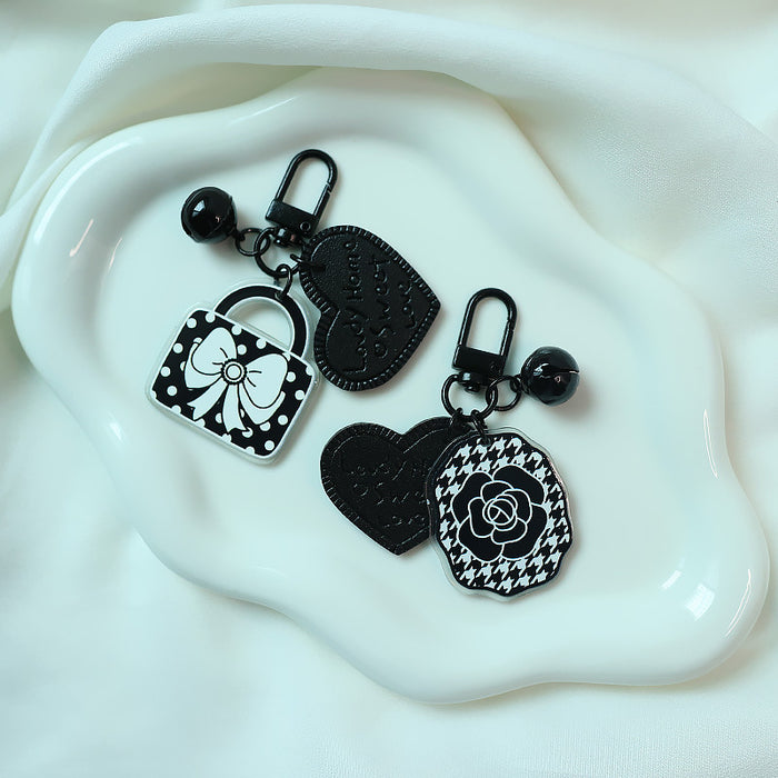 Wholesale Black and White Rose Elegant Flower Car Keychain Pendant Bag Acrylic Hanging Decoration