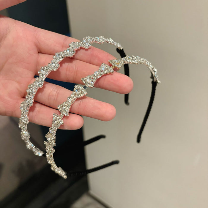 Wholesale  rhinestone hair bundle flash diamond flower hairband thin bow tie headband diamond hair accessories