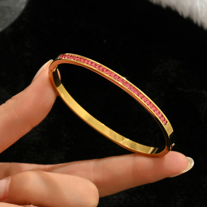 Wholesale Gold Tone Titanium Steel  Bangle Set With Rhinestone Row Trendy Jewelry Accessory For Party Or Everyday Gift