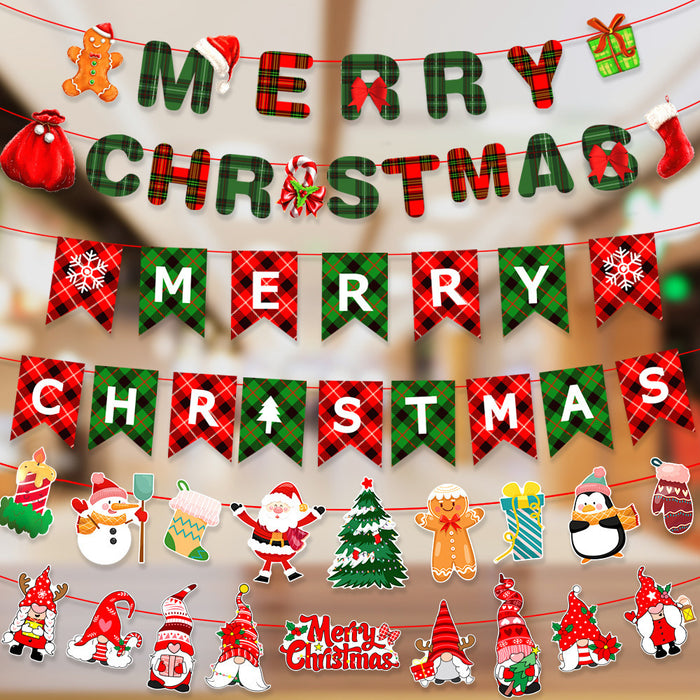 Wholesale Christmas Decorations Christmas Pull Flag Hanging Flag Holiday Banner Party Decoration Paper Cartoon Christmas Pull Flower String Flag