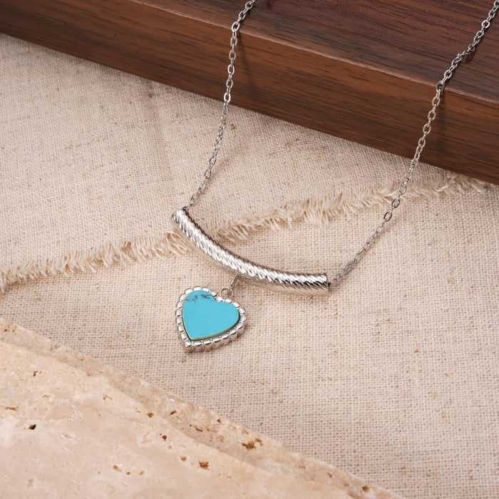 Wholesale Stainless Steel Heart-Shaped Turquoise Necklace