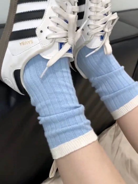 Wholesale Mid length socks, pure cotton pile socks, contrasting stripes, sweat absorbing socks