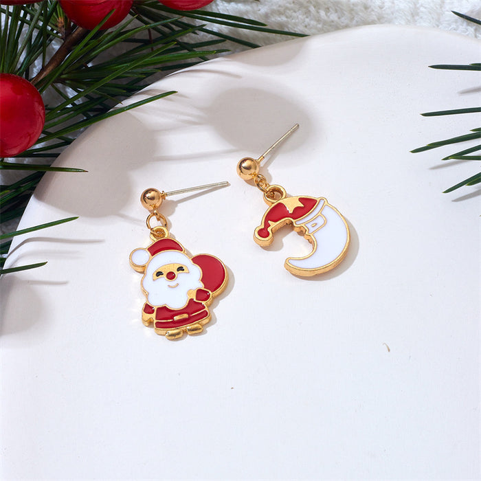 Wholesale Chic Christmas Earrings Deer Bell Santa Short Drop Metal Plated Jewelry Accessory