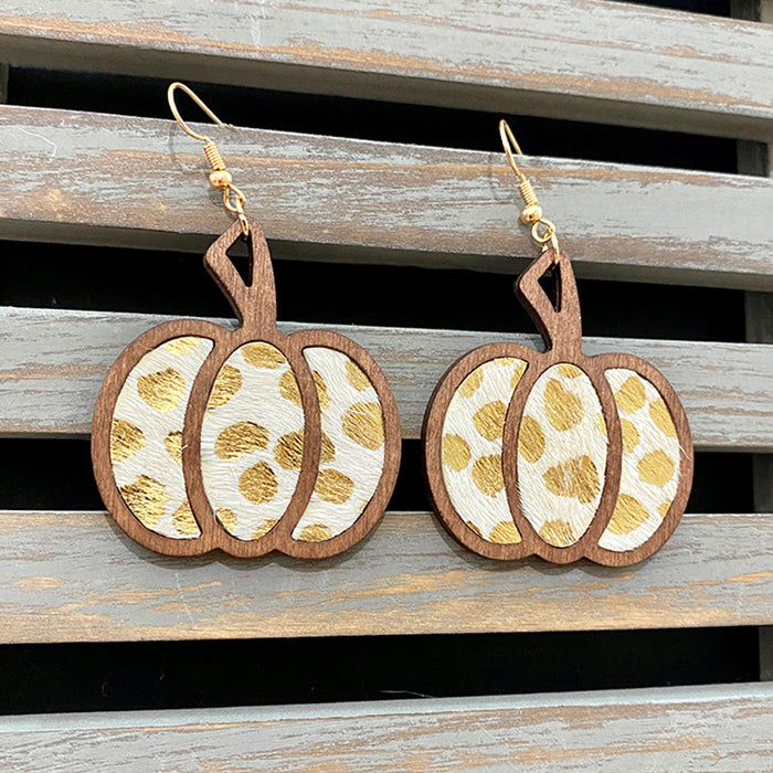 Wholesale  Pumpkin Genuine Leather Earrings Classic Leopard Inlay Hollow Autumn Earrings