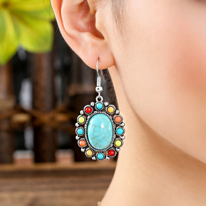 Wholesale Bohemian Geometric Turquoise Earrings Zinc Alloy Fashion Accessory MOQ≥2
